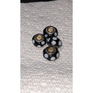 NEW SET OF 4 PANDORA MURANO BEADS BLACK WITH WHITE POLKA DOTS - REALLY CUTE
